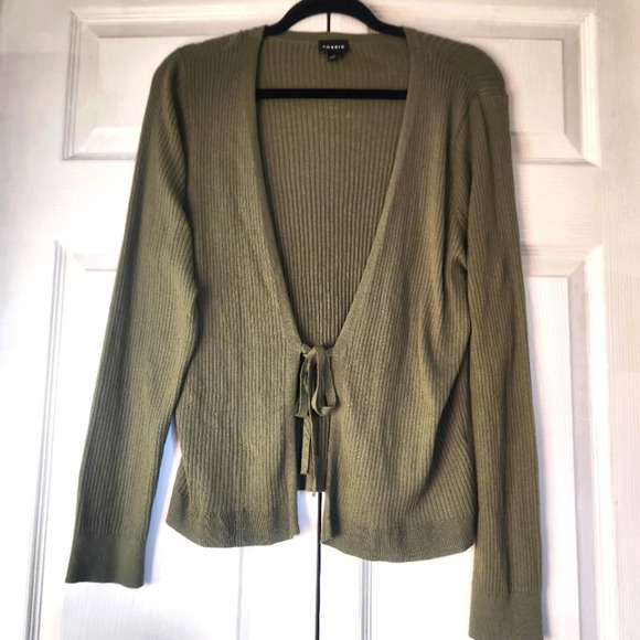 TORRID Cardigan Tie-Front Ribbed Sweater in Olivine - Size 1 (14/16) - Picture 3 of 12